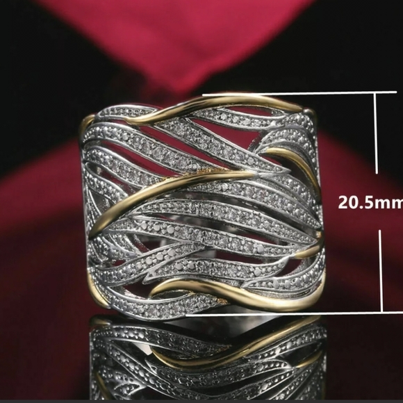 Sterling silver 925 glam ring. 2 tone .925 with Gold plating - Picture 13 of 13